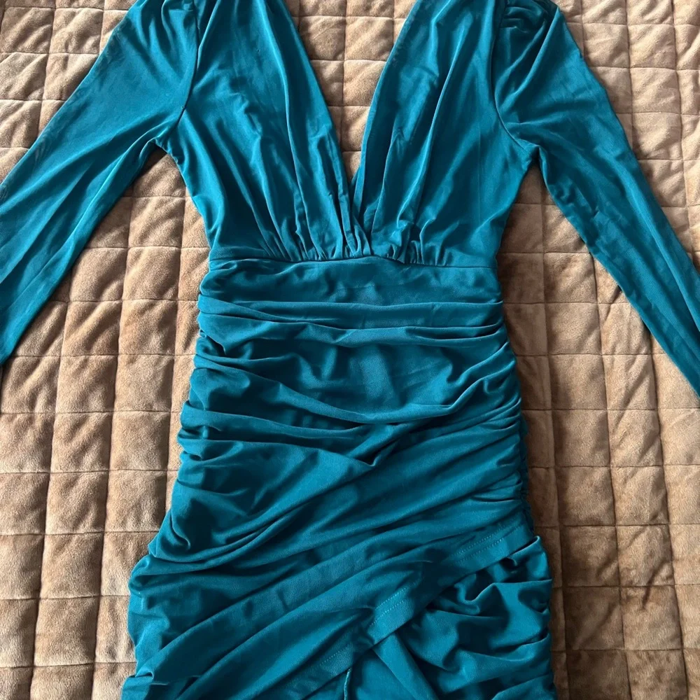 Fashion Nova Teal Long Sleeve Dress - Picture 4 of 4